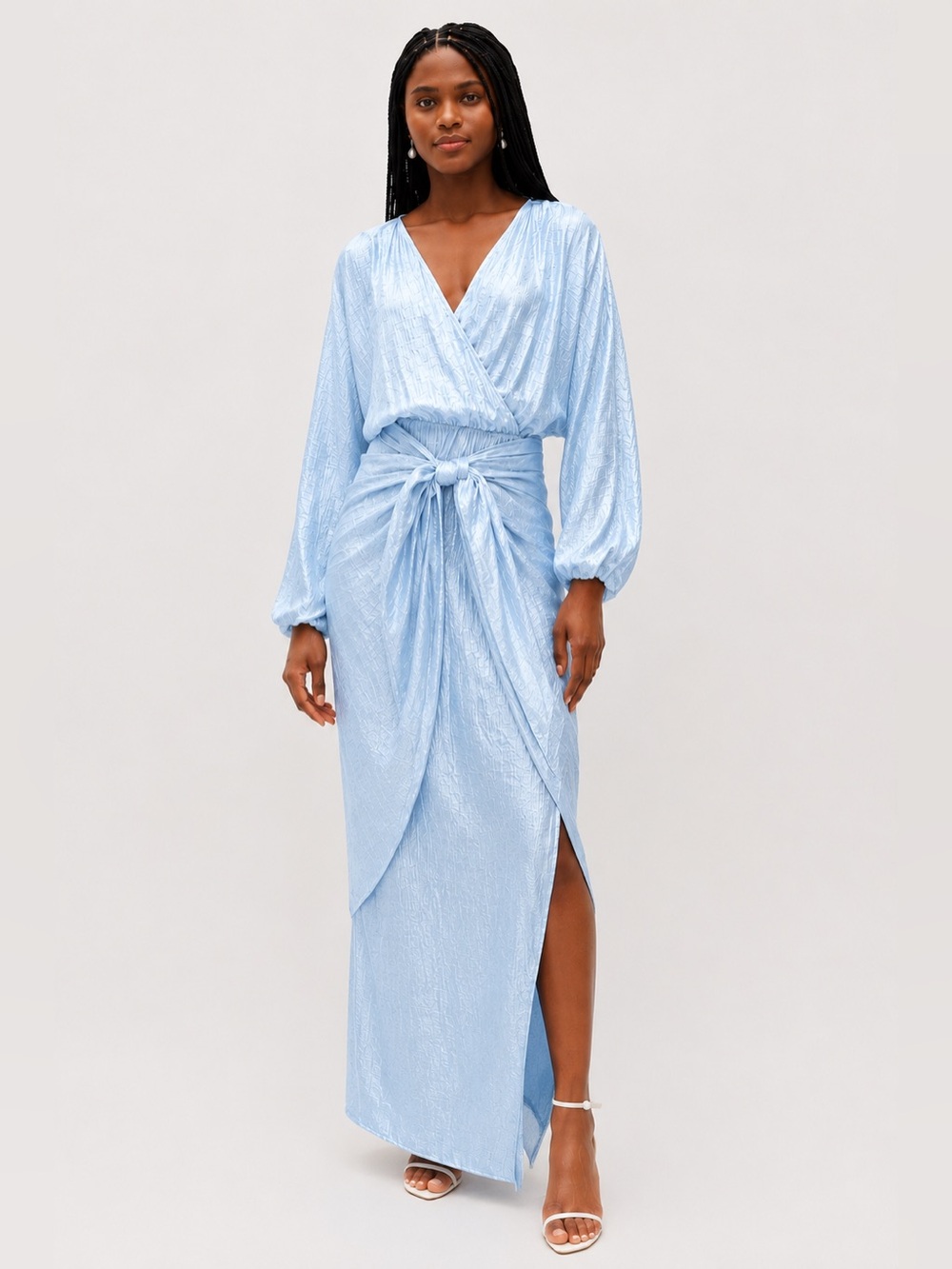 Baobab Alexa Dress Baby Blue Textured Wrap Maxi Dress NWT Size Small